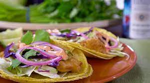 Fish taco with pickled onion recipe. Fish Tacos With Pickled Red Onions Recipes Feastmagazine Com