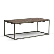 48 Abigail Solid Aged Elm Wood Coffee Table Distressed Java Brown Wood Inlay Wyndenhall Modern Industrial Coffee Table Solid Wood Coffee Table Coffee Table