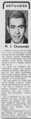 Obituary for H. J. Chamandy (Aged 29)