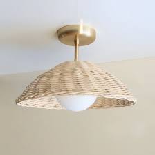 Rattan Ceiling Light Woven Pendant Lamp Flush Mount Lighting Minimal Globe Chandelier Flush Mount Lighting Ceiling Lights Globe Chandelier