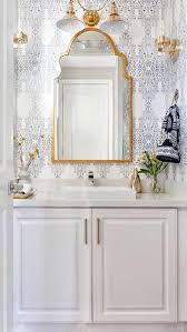 Designs Navy Wallpaper Bathroom With Gold Mirror White Bathroom Cabinets Powder Room Design Bathroom Inspiration
