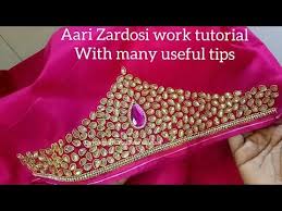Aari Maggam Work Making Of Heavy Work With Zardosi Kundan Stones Aari Work On Sleeves Youtu Hand Work Blouse Design Blouse Work Designs Stone Work Blouse