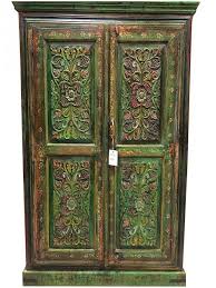 Floral Carved Wood Armoire Hand Painted Cabinet Indian Furniture Antique Furniture Indian Furniture Carved Antique Furniture