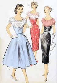 1950s Cocktail Party Dress Pattern Flattering Gathered Bust Shelf Bodice Puffed Sleeves Slim Or Full S Vintage Dress Patterns Vintage Outfits Vintage Fashion