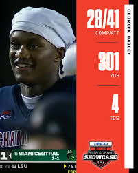 NC State commit Cedrick Bailey WENT OFF. 😤🔥 @gunslangin.cj He led  3rd-ranked Chaminade-Madonna (FL) in a 31-28 win over 6th-ranked Miami  Central (FL)‼️