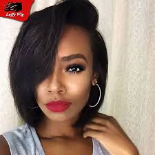 Best wedding straight medium hairstyle for black women look like a beauty queen on your wedding day by wearing round tiara tied round your forehead through the upper section on medium length straight hair on long face shape to stand out. Cheap Bob Straight Brazilian Human Hair Wigs Full Lace Brazilian Virgin Hair Wigs For Black Women Deep Side Neck Length Hair Natural Hair Styles Wig Hairstyles