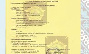Media lowongan kerja pabrik no.1 indonesia. Disnakertrans Lowongan Operator Produksi Pt Sung Chang Dokterandalan