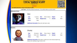 Amber alert is a program of the department of justice. Texas Puts Out Amber Alert For Chucky The Killer Doll Nerdist