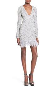 Missguided Embellished Feather Trim Minidress Long Sleeve Cocktail Dress Mini Dress Long Sleeve Mini Dress