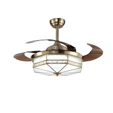 Ceiling fan with light remote control crystal led ceiling lamp dimmable bedroom. Retro Ceiling Fan With Led Light Invisible Retractable Remote Control Qm8017