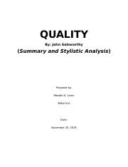 Analysis Of Intrinsic Elements Of Short Story By John Galsworthy Entitled  Quality | Ppt