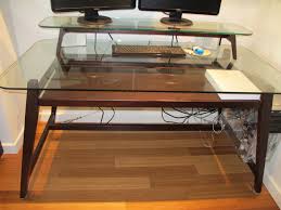 Was running out of room on my messy, cluttered corner desk so i bought two for these. Glass And Dark Wood Double Tiered Desk Movingsale90272