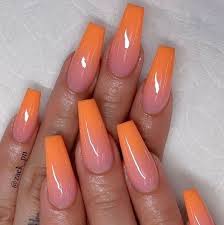 Perfect jaw dropping mani to have this summer, everyone will be. Peach Long Coffin Acrylic Nails Ombre Nail And Manicure Trends