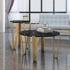 Care should be taken when placing items like plates on the top when it is in the. Modern Stylish Black Faux Marble Coffee Table Round Marble Coffee Table Gold Base 2 Piece Accent