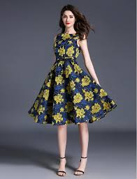 1950s Vintage Style Elegant Floral Print Swing Formal Work Dress With Pockets Vintage Fashion Cheap Dresses Fancy Dresses