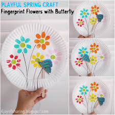 This makes a great spring to make this paper plate flower craft, children paint and add glitter to a paper plate. Fingerprint Flowers And Paper Butterfly The Joy Of Sharing