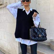 We offer fashion and quality at the best price in a more sustainable way. Casual Oversized V Neck Sleeveless Knitted Sweater Black S In 2021 Sweater Vest Outfit Oversized Black Sweater Sweater Vest Women