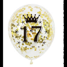 Latex Ballon Leeftijd 17 Jaar Confetti Goud 1 Stuk