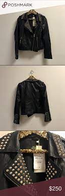 Zara Gold Studded Leather Motorcycle Jacket Brand New Never Worn Beautiful Real Leather Motorcycle Ja Zara Gold Leather Motorcycle Jacket Studded Leather