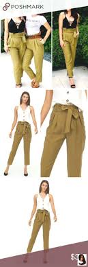 Pantalon Taille Haute Kaki Vert Olive Avec Ceinture Pantalon Taille Haute Kaki In 2020 Crop Top With Jeans High Waisted Jeans Outfit Khaki Pants