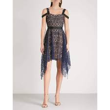 Self Portrait Asymmetric Circle Floral Lace Dress Self