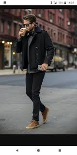 Black Jeans And Brown Boots Men Casual Outfit Bottom Black Jeans And Brown Boots Mens Outfits Trendy Fall Fashion Fall Fashion Outfits