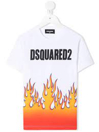Perfect for fashionable men looking to bring a little contemporary edge into their new season's wardrobe dsquared2 was born from the. White D2kids Logo Flames T Shirt Dsquared Kid Russocapri