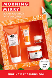 Morning Merry Gift Set Ginzing Essentials To Boost Radiance 75 Value Origins Skin Care Gifts Skin Care Essentials Body Skin Care