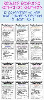 Over 80 Sentence Starters Among 12 Different Categories Perfect For Reading Response Journals In Reading Response Journals Reading Classroom Reading Response