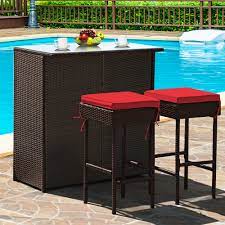 Amish pub tables are built to order and features solid hardwood construction throughout. Costway 3pcs Patio Rattan Wicker Bar Table Stools Dining Set Cushioned Chairs Garden Walmart Com Walmart Com