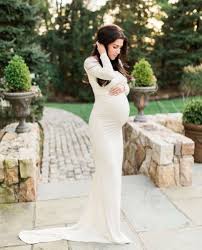 Cream Jersey Long Sleeves Slim Fit Maternity Gown Maternity Dress Maternity Wedding Gown Baby Fitted Maternity Gown Maternity Dresses Pregnant Wedding Dress