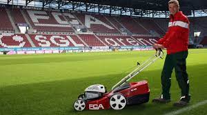 Der rasenmäher wirft das schnittgut nach rechts aus, deswegen beginne ich unten rechts und mähe im gegenuhrzeigersinn. Rasenpflege Tipps Zur Rasenpflege Vom Greenkeeper Des Fc Augsburg