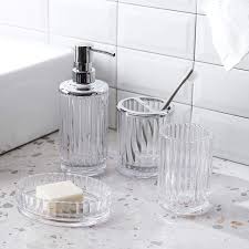Get free shipping on qualified clear bathroom accessory sets or buy online pick up in store today in the bath department. Amazon Com Whole Housewares Bathroom Accessories Set 4 Piece Glass Bath Accessory Completes With Soap Lotion Dispenser Toothbrush Holder Tumbler And Soap Dish Clear Home Kitchen