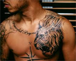 Chest tattoos for black men. Black And Grey Lion Tattoo On Chest