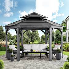 A shade structure creates a comfortable, shady spot for you and your guests to relax in the pool or poolside. Sunjoy 14 6 X 14 6 Ashland Hexagon Gazebo Costco