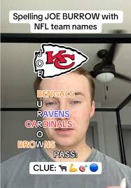 Spelling JOE BURROW with NFL team names! Next Clue: 🐃 💪 🎯 🔵 First  person to guess it right in the comments gets a shoutout next video! #nfl  #nfltiktok #football #footballtiktok #nflcontent
