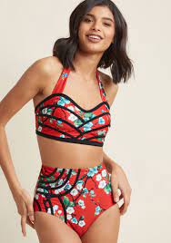 1950s Retro Swimsuit Red Bikini Two Piece Bikini Tops Swimsuits Bikinis