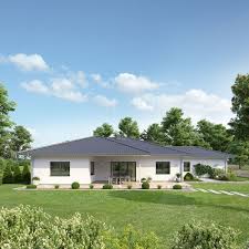 Ein Weitlaufiger Bungalow Der Zum Garten Dank Seines Abgestuften Grundrisses Fur Schattige Und Sonnige Platze Sorgt Mit Viel Bungalows Bungalow Bausatzhaus