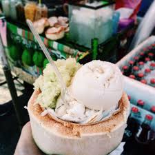 Coconut Ice Cream And Sticky Rice At The Chatuchak Weekend Market In Bangkok Desserts Food Cookies Recipes Chocolate Chip