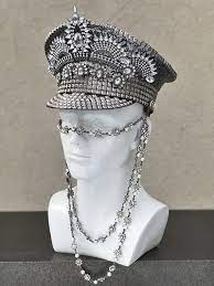 Free Shipping Crowning Glory Military Hat In Crystal Gunmetal Burning Man Hat Captains Hat Men Hat Fashion Military Hat Hats For Men