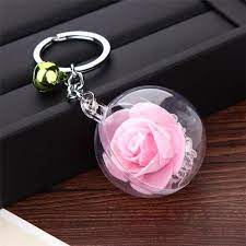 1pcs Rose Flower Keychain Imitation Flower Keychains Bell Key Chain Keyring Silk Charm Crystal Ball Keychain Rongqiang Wish Keychain Keyrings Cute Keychain