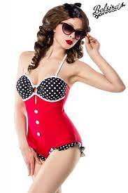 Aufgrund einer fortschrittlichen wärmesublimationstechnik wird es nicht im wasser verblassen. Retro Bademode Swimsuit In Rot Mit Cup Mit Punktchen