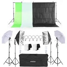 Andoer Photography Kit 2pcs 33 White Soft Light Umbrella 2pcs 50 70cm Softbox With Bulb Holder 4pcs 45w Light Bulb 2pcs Swivel Socket With Plug 1pc 2 3m Backdrop Stand 4pcs 2m