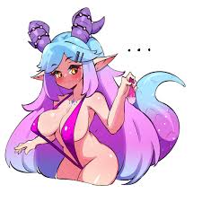 Rule 34 - ... 1girls Bebatch Blue Hair Blush Breasts Condom Condom Balloon Dragon  Dragon Girl Dragon Horns Dragon Tail Eyebrows Visible Through Hair Female  Female Only Hairclip Horn Ornament Horns Light-skinned