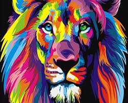 Peinture Par Numero Tete De Lion Aux Couleurs Vives Peinture De Lion Animaux Abstraits Croix Peintes