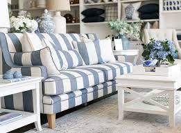 Shop pottery barn's selection of sofas, couches and loveseats. Sofa Style Taking The Shape Of A Classic Style And Infusing It With A Modern Fabric The Denim C Hamptons Style Living Room Sofa Styling Striped Furniture