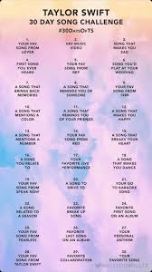 How to participate in the 30 day challenge? 30 Days Song Challenge For Instagram Snapchat Taylorswift
