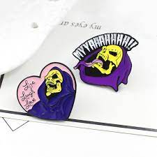 Live Laugh Love Formato De Coracao Purpura Esqueleto Lingua Risonha Cranio Broche De Esmalte Distintivo De Chapeu De Camiseta Engracada De Terror Envie Um Presente A Um Amigo Wish