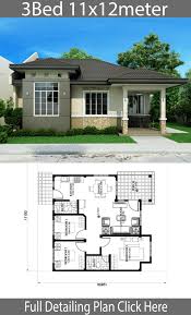 House Design 11x12m With 3 Bedrooms Home Ideas Bungalow House Design House Plan Gallery Affordable House Plans