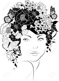 Black And White Flower Crown Drawing 13688634 The Beautiful Girl With Flowers In Hair Stock Vector Black White Drawing Jpg 946 1300 Girls With Flowers Flower Drawing Flower Crown Drawing